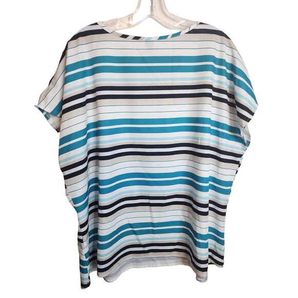 Shein Striped Blouse, 3XL, White/Beige/Aqua - Picture 4 of 6